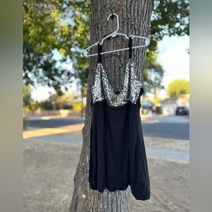 INC International Concepts Y2K Black Top with Silver Sequins